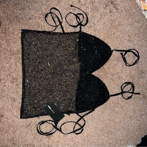 Y2K Fashion Nova Black Sequin Crop Top